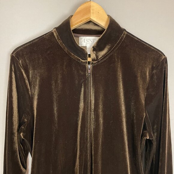 Vintage Velour Sweatshirt Zip-Up Tracksuit Brown Velvet Women Size Large Jacket - Picture 4 of 8